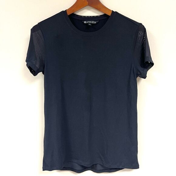 Athleta mesh short sleeve black top. Size M - Picture 1 of 6